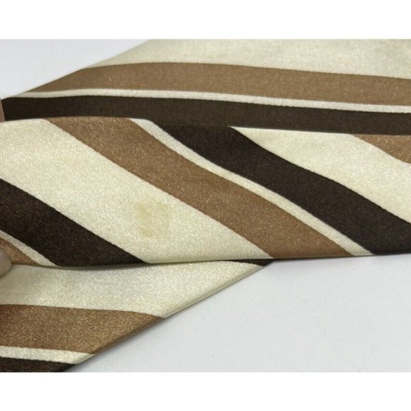 Karl Knox Mens Brown Neutral Striped Tie Mens Neckwear Handmade 100% Polyester - Picture 10 of 10